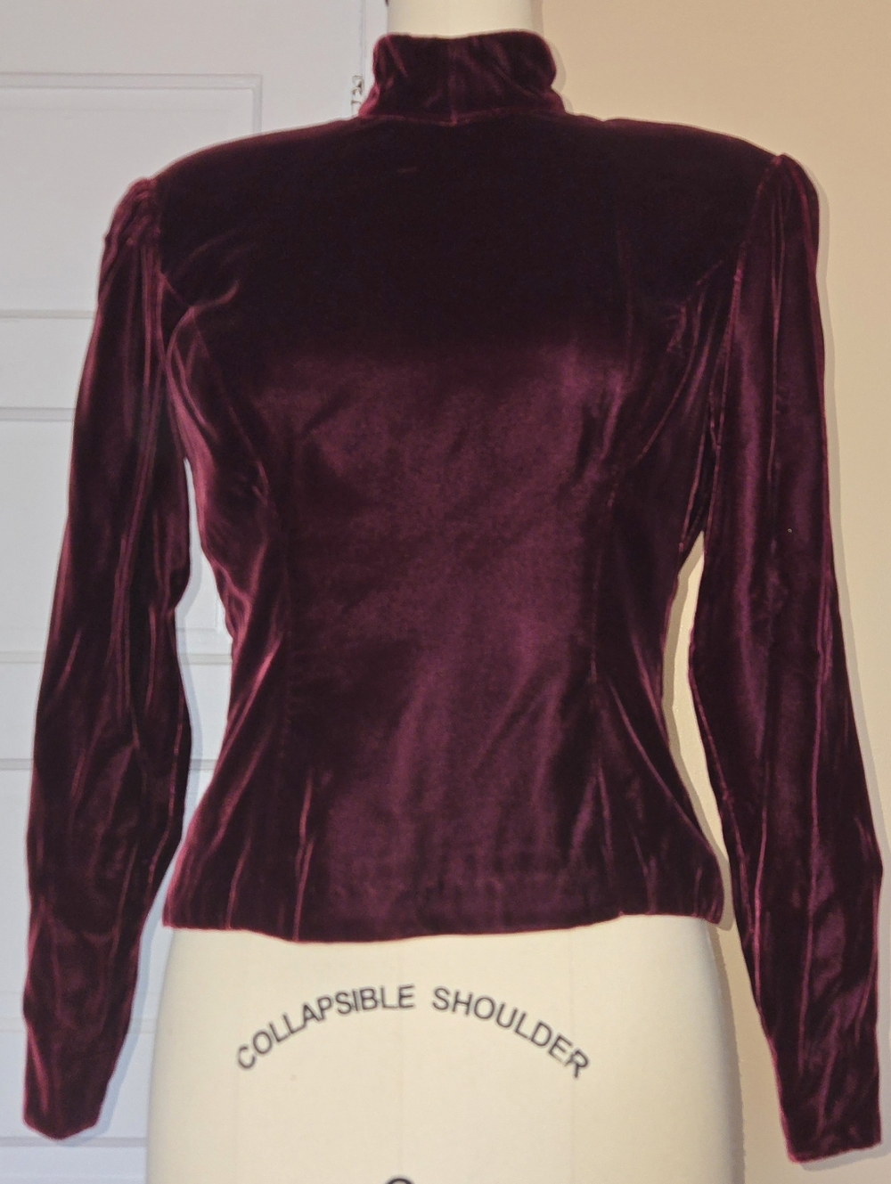 1980s Victor Costa burgundy velvet turtleneck with long sleeves Made in USA